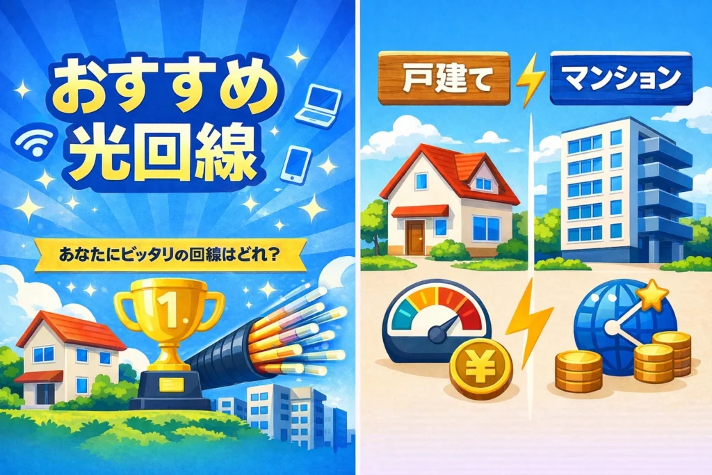 戸建てとマンションで光回線の選び方を比較しているアイキャッチ画像