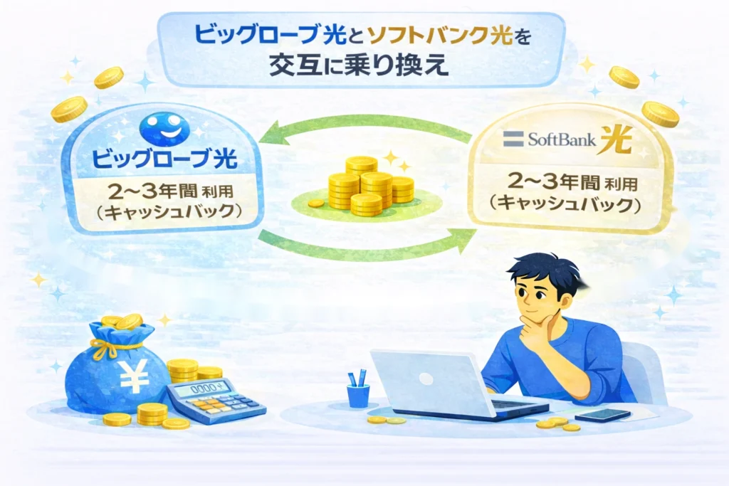 交互乗り換えでお得に光回線を運用しよう。おすすめ光回線と手順、注意事項を記載しています