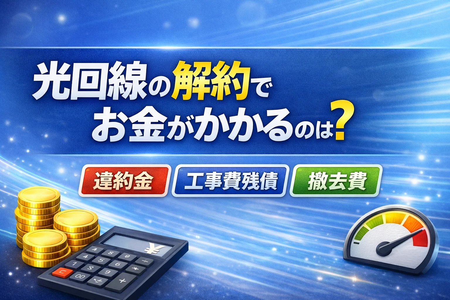 光回線の解約でかかる費用をテーマにしたアイキャッチ画像。違約金・工事費残債・撤去費をシンプルに示した横長バナー