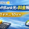 SoftBank光の料金解説イメージ。1ギガと10ギガの違いをシンプルに表したアイキャッチ画像